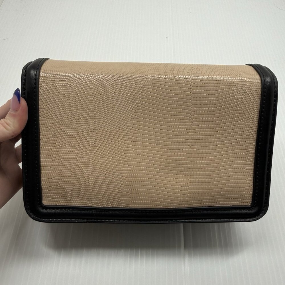 Jules Kae Mia Vegan Leather Clutch Crossbody Beige Black Gold Lock Shoulder Bag - Picture 7 of 10